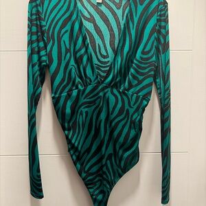 Bar III Green and Black Zebra Print Bodysuit